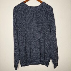 L.L.Bean Men's Cotton Knit Sweater Blue‎ Heathered Crew Neck Long Sleeve